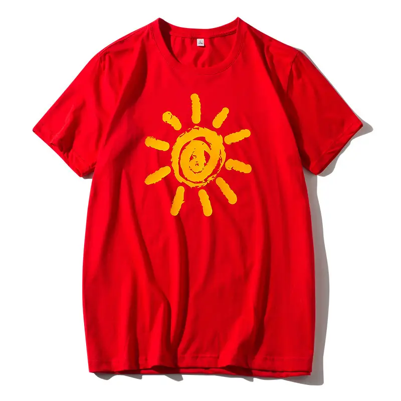 Men Blue Sun Print T-Shirt Short Sleeve Round Neck - Image 8