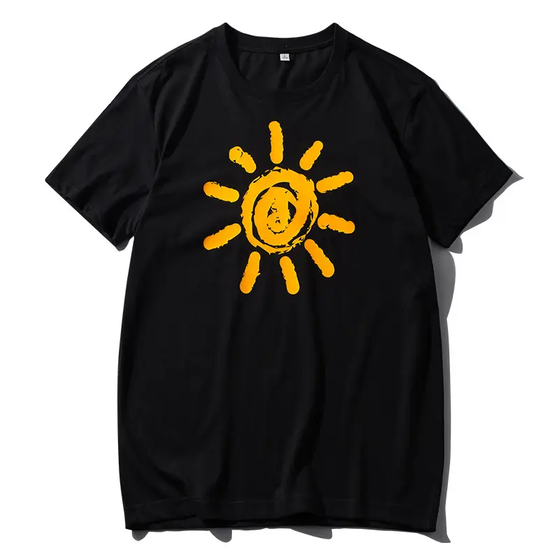 Men Blue Sun Print T-Shirt Short Sleeve Round Neck - Image 9