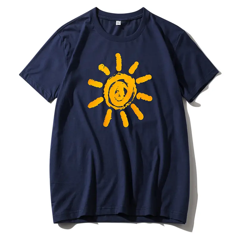 Men Blue Sun Print T-Shirt Short Sleeve Round Neck - Image 10