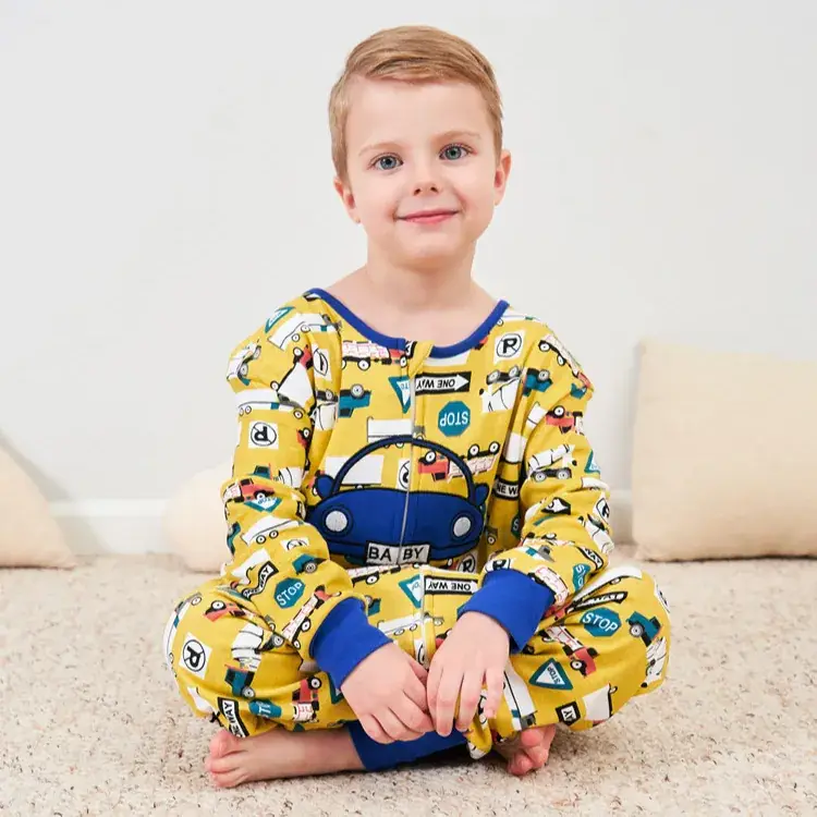 Kids Cotton Kick Print Pajamas Set Blue Yellow