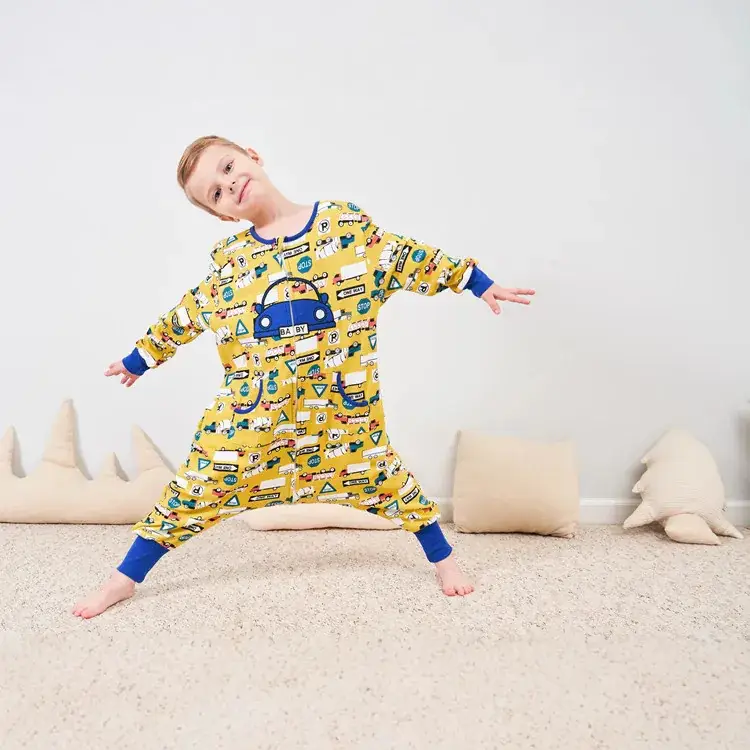 Kids Cotton Kick Print Pajamas Set Blue Yellow