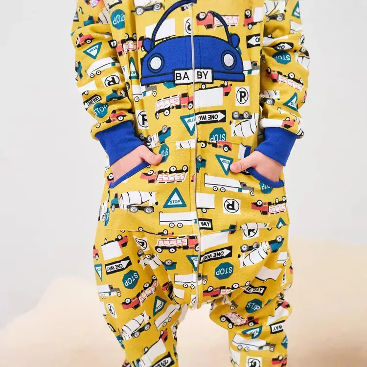 Kids Cotton Kick Print Pajamas Set Blue Yellow