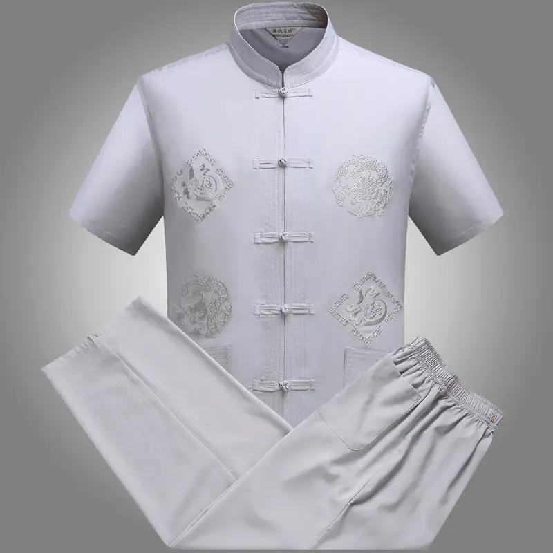 White Chinese Embroidered Tang Suit for Men - Image 24