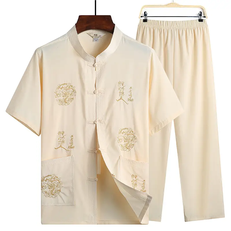 White Chinese Embroidered Tang Suit for Men - Image 11