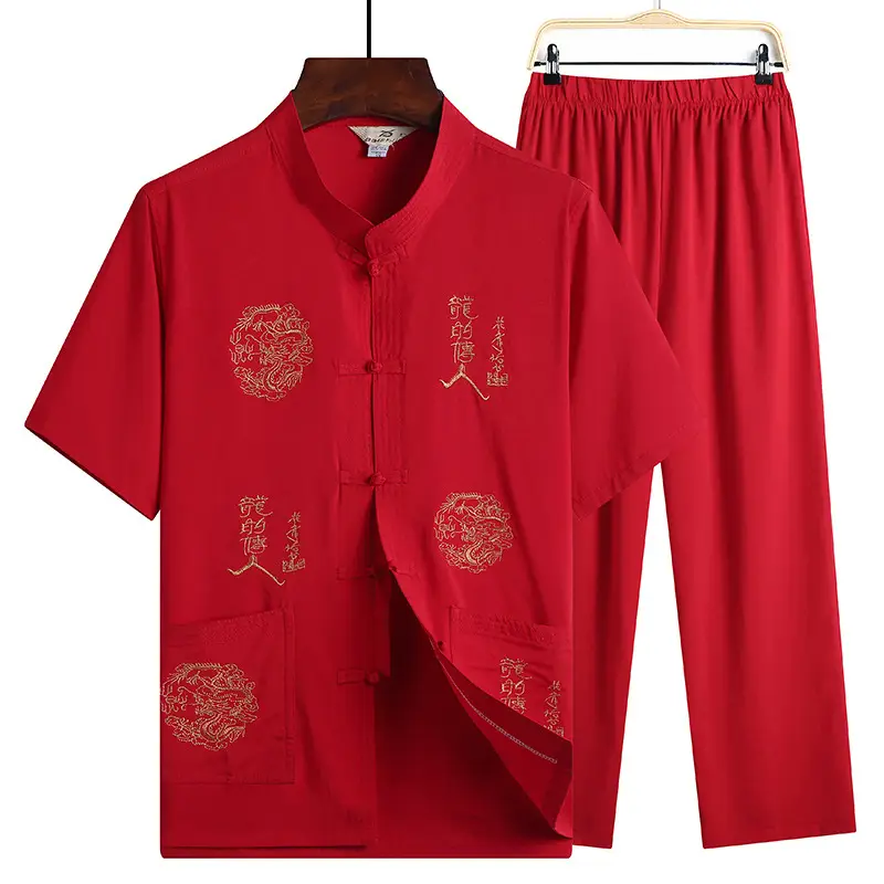 White Chinese Embroidered Tang Suit for Men - Image 12