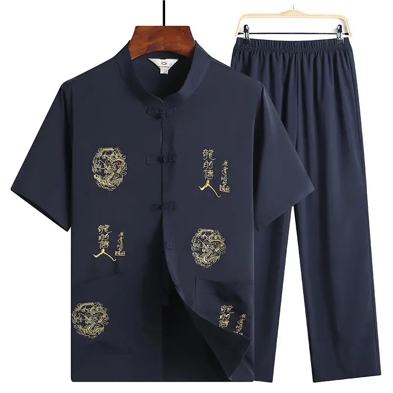 White Chinese Embroidered Tang Suit for Men - Image 13