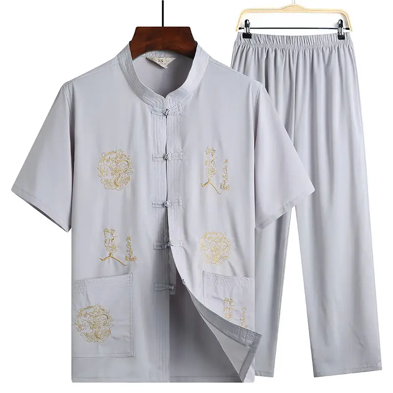 White Chinese Embroidered Tang Suit for Men - Image 14