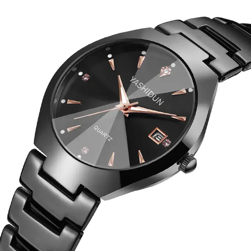 Men's Black Quartz Calendar Watch with Rose Gold Hands - Image 11