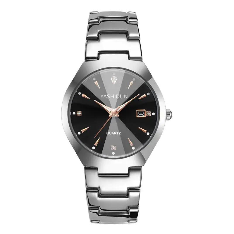 Men's Black Quartz Calendar Watch with Rose Gold Hands - Image 2