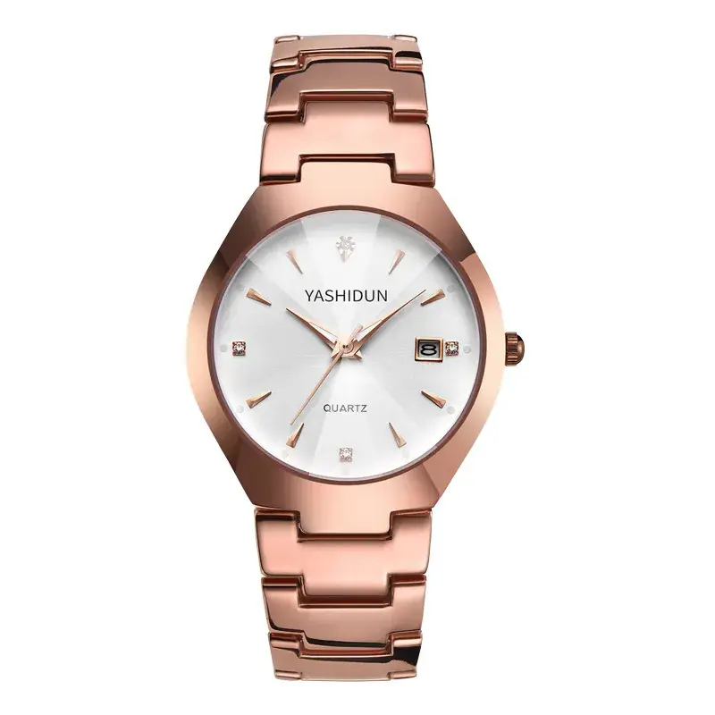 Men's Black Quartz Calendar Watch with Rose Gold Hands - Image 5