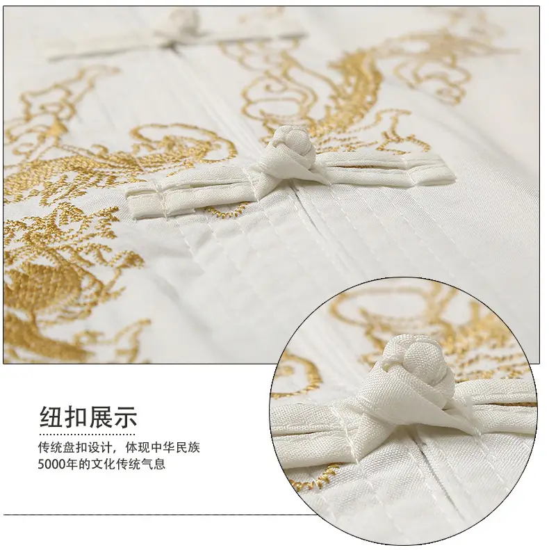 Chinese Style White Embroidered Men's Shirt with Vertical Collar — feature 16
