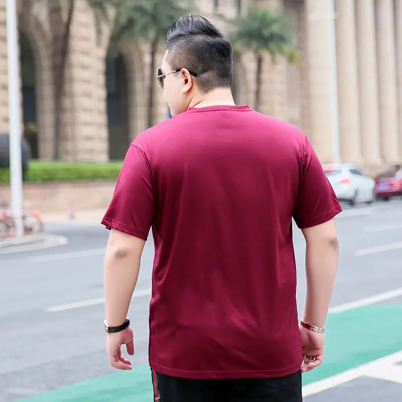 Men's Maroon Fat Short Sleeve T-Shirt Chicken Heart Collar - Image 3