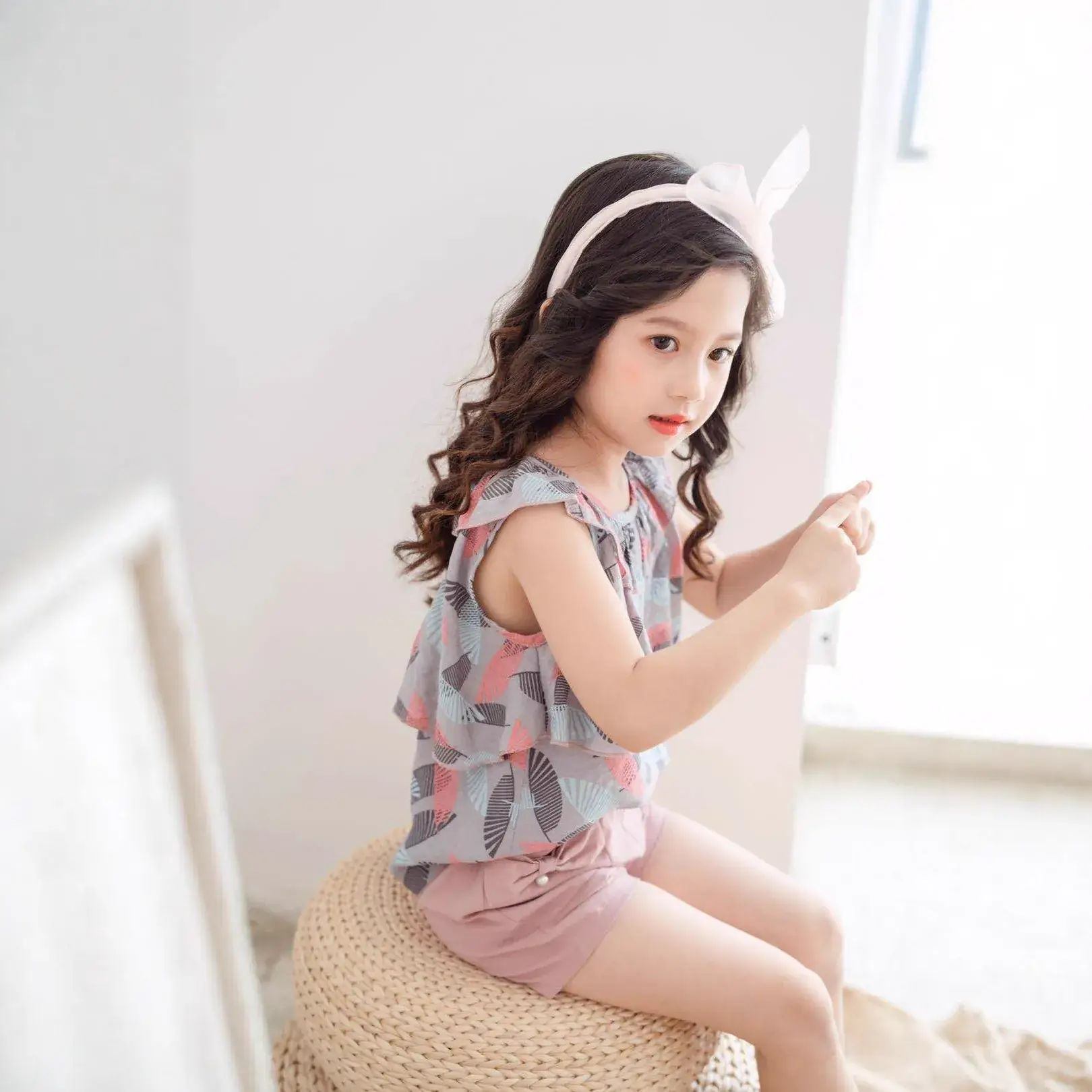 Girls Cotton Sleeveless Shorts Set Pink Floral Summer Wear