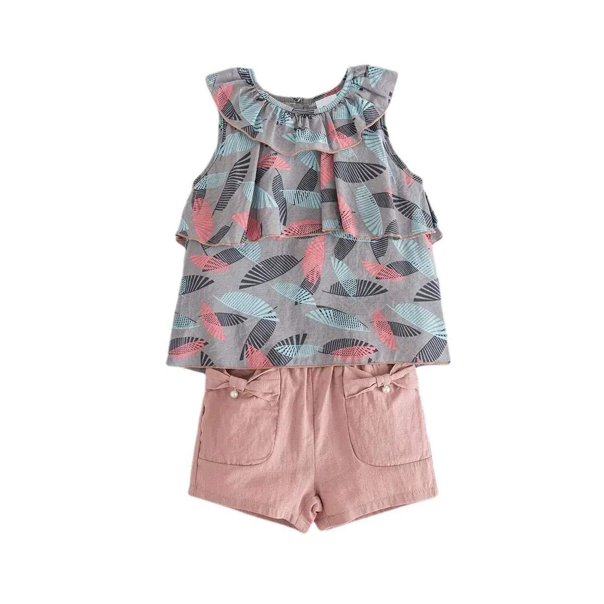 Girls Cotton Sleeveless Shorts Set Pink Floral Summer Wear