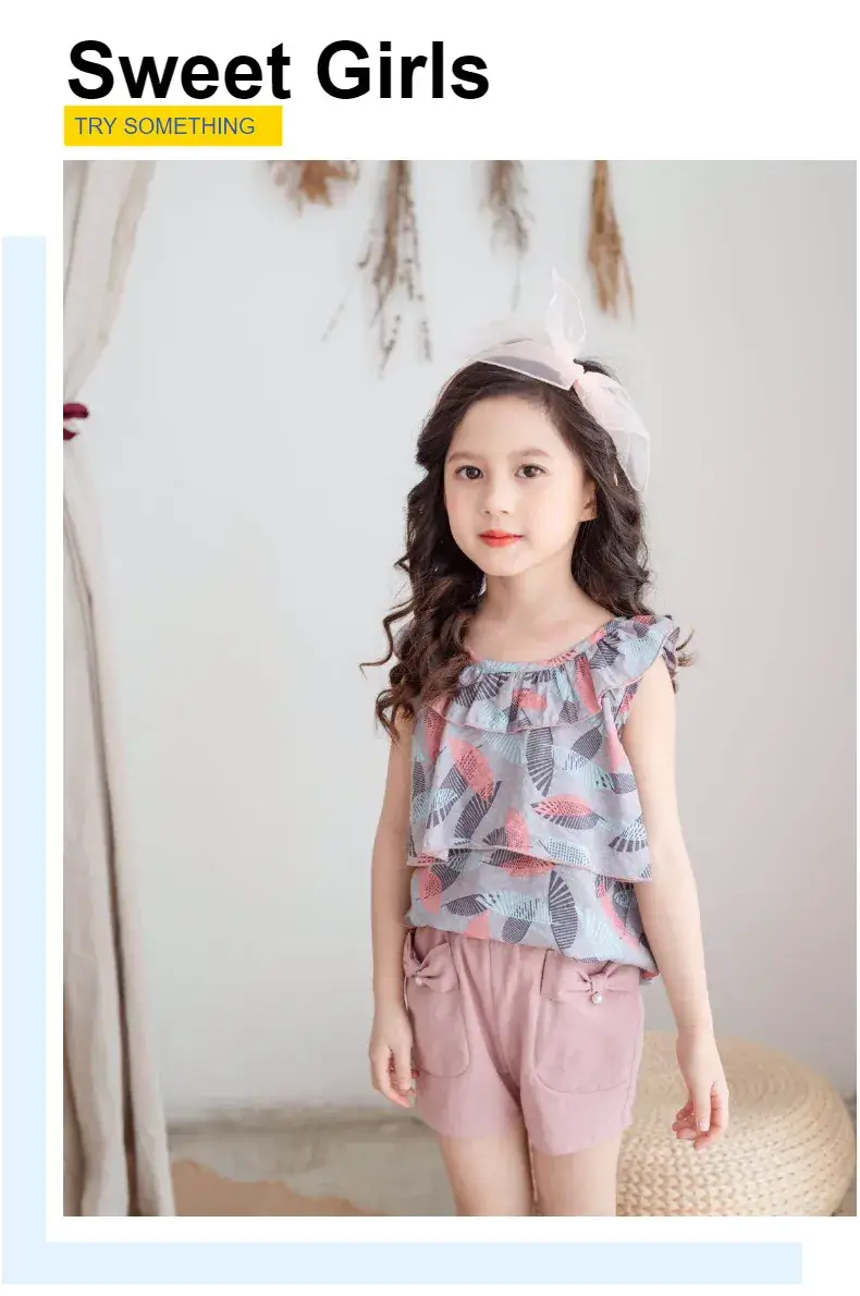 Girls Cotton Sleeveless Shorts Set Pink Floral Summer Wear — feature 1