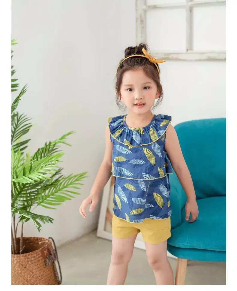 Girls Cotton Sleeveless Shorts Set Pink Floral Summer Wear — feature 19