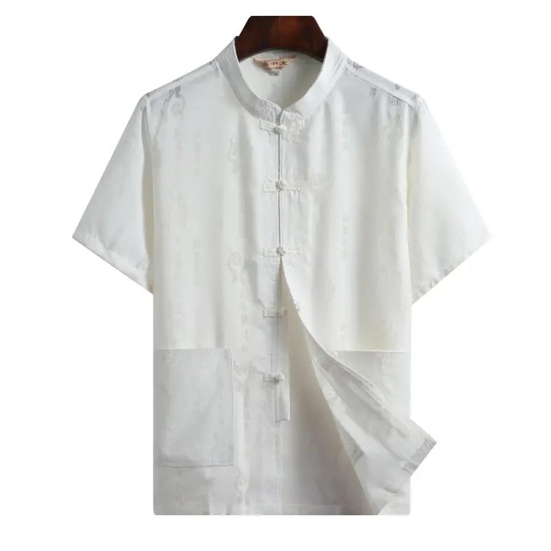 Men Chinese Linen Tang Suit White Short Sleeve - Image 2