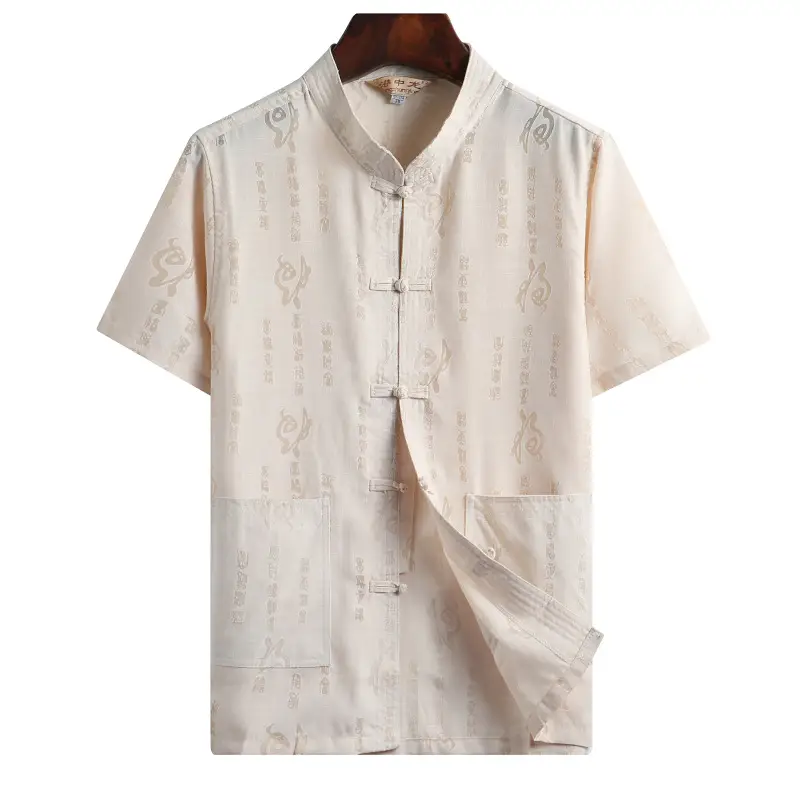 Men Chinese Linen Tang Suit White Short Sleeve - Image 3