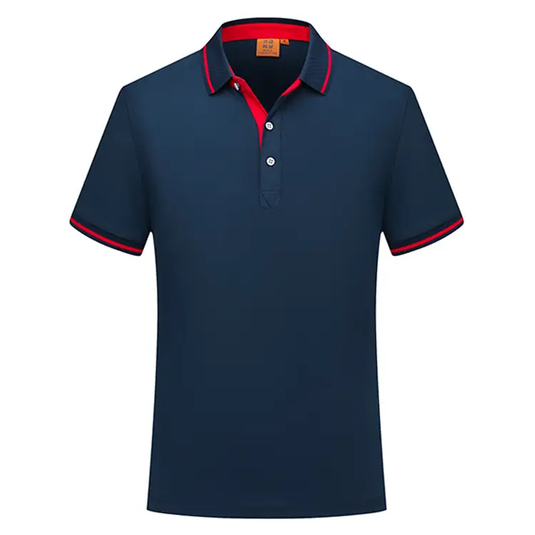 Men Blue Cotton Polo Shirt with White Trim - Image 8