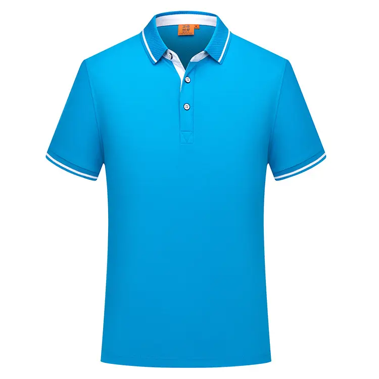 Men Blue Cotton Polo Shirt with White Trim - Image 9