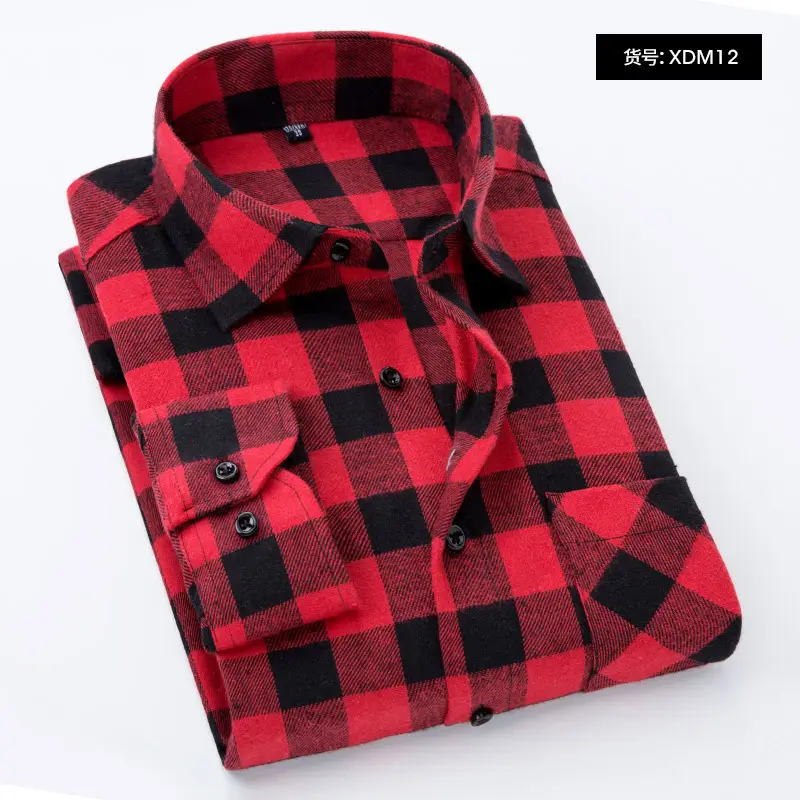 Men Red Blue Plaid Button Down Shirt XMD23 - Image 10