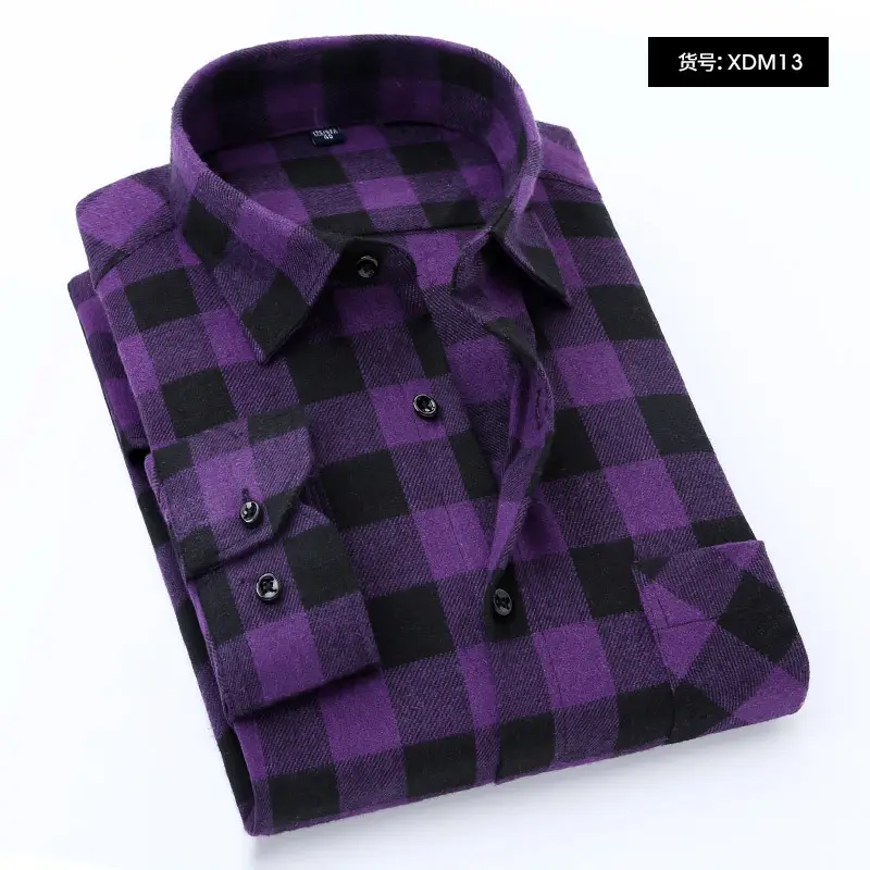 Men Red Blue Plaid Button Down Shirt XMD23 - Image 9