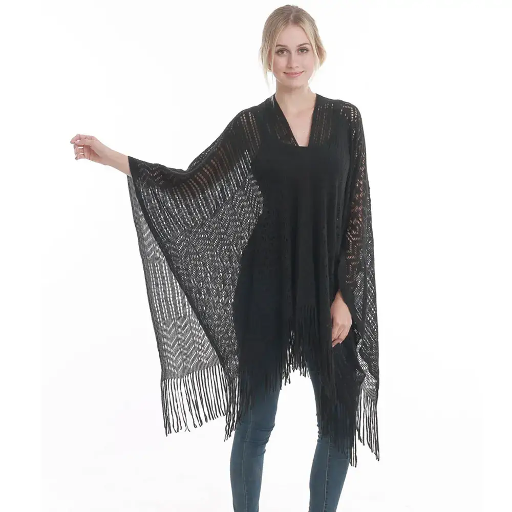Women's Maroon Tassel Shawl Large Medium Long Jacket