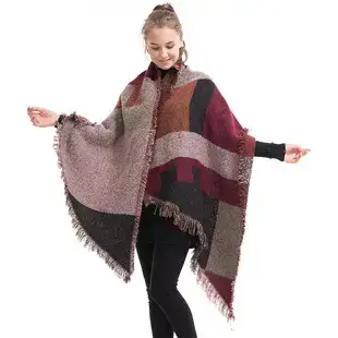 Women's Maroon Tassel Shawl Large Medium Long Jacket — feature 5