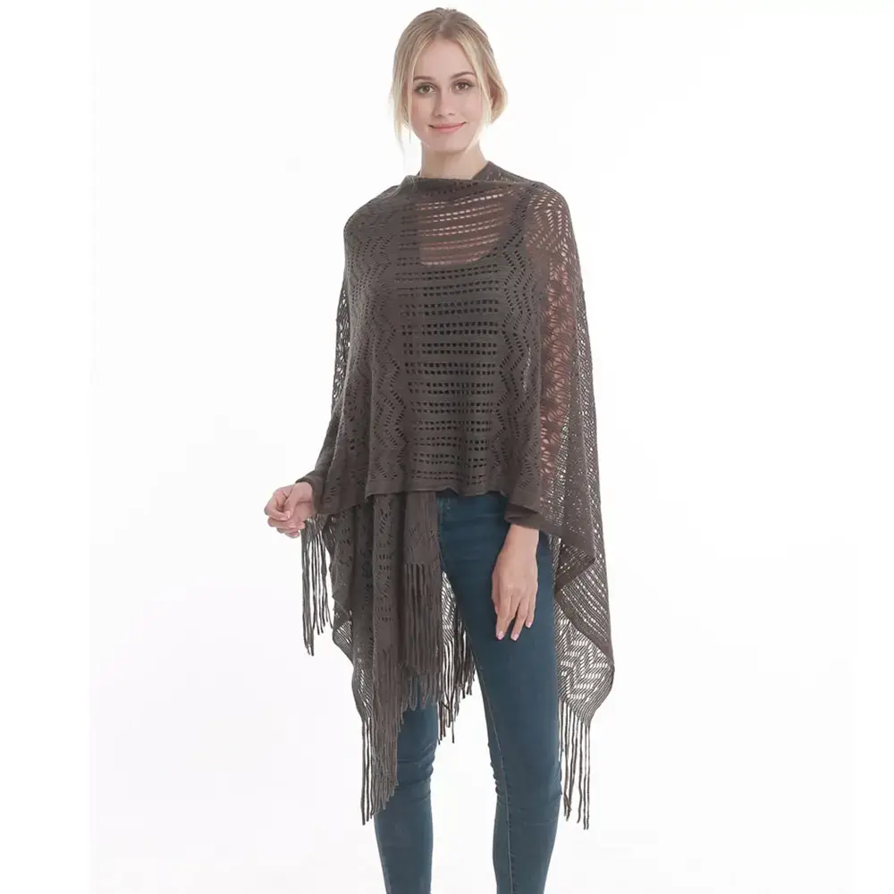 Women's Maroon Tassel Shawl Large Medium Long Jacket