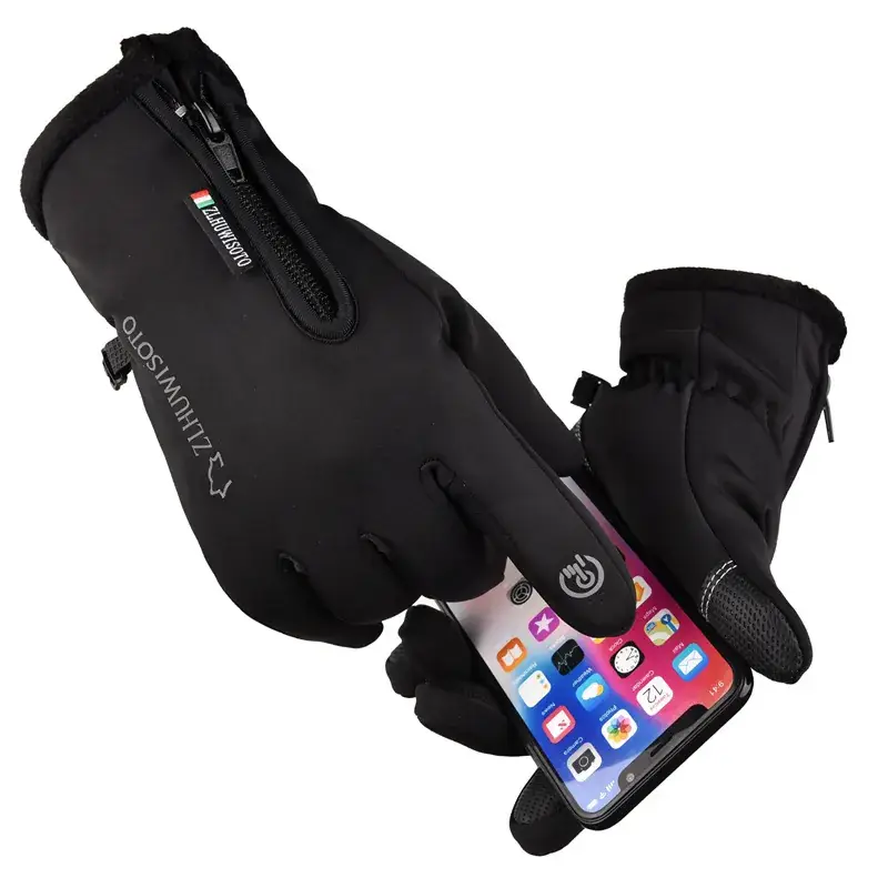 Men's Black Waterproof Windproof Riding Gloves Full Finger - Image 2