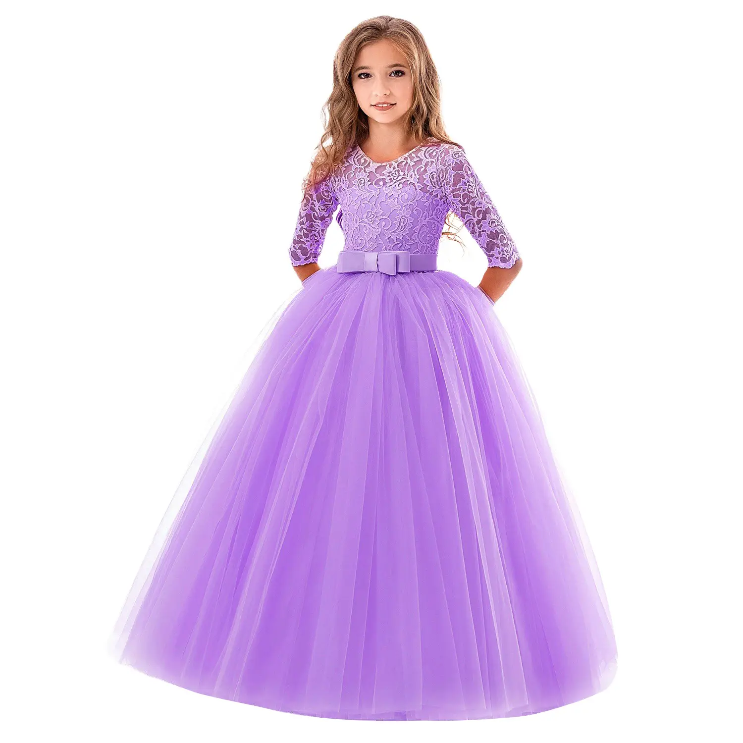 Purple Lace Princess Gown for Girls Wedding Dress - Image 2