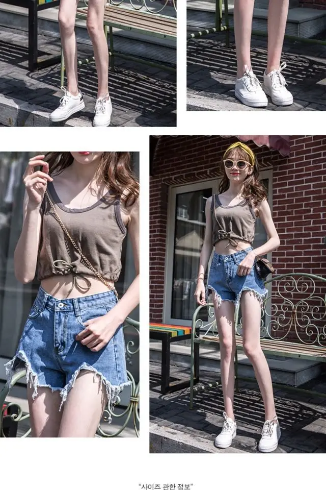Women Denim Shorts 2021 New Ripped Wide Leg Black Gray — feature 18