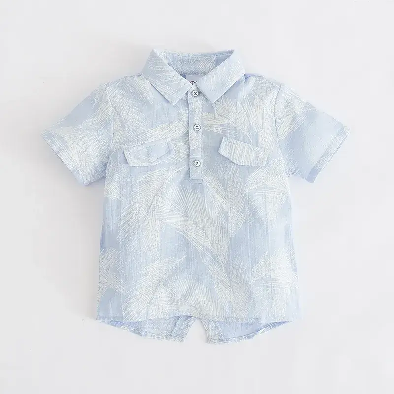 Spot summer children feather printed lapel shirt