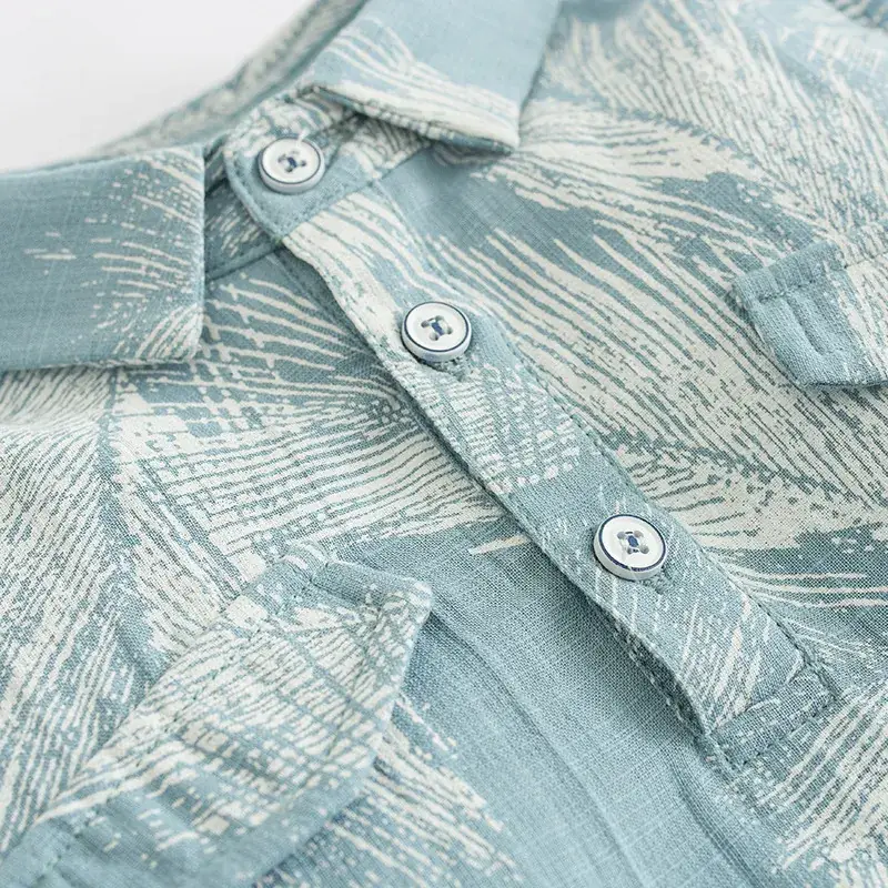 Spot summer children feather printed lapel shirt