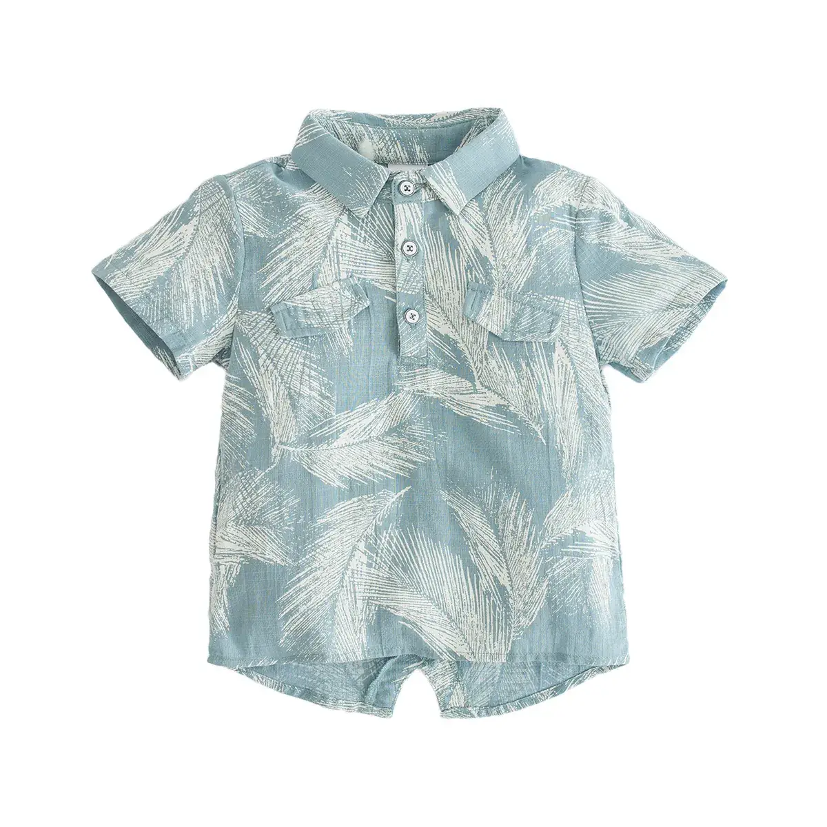 Spot summer children feather printed lapel shirt