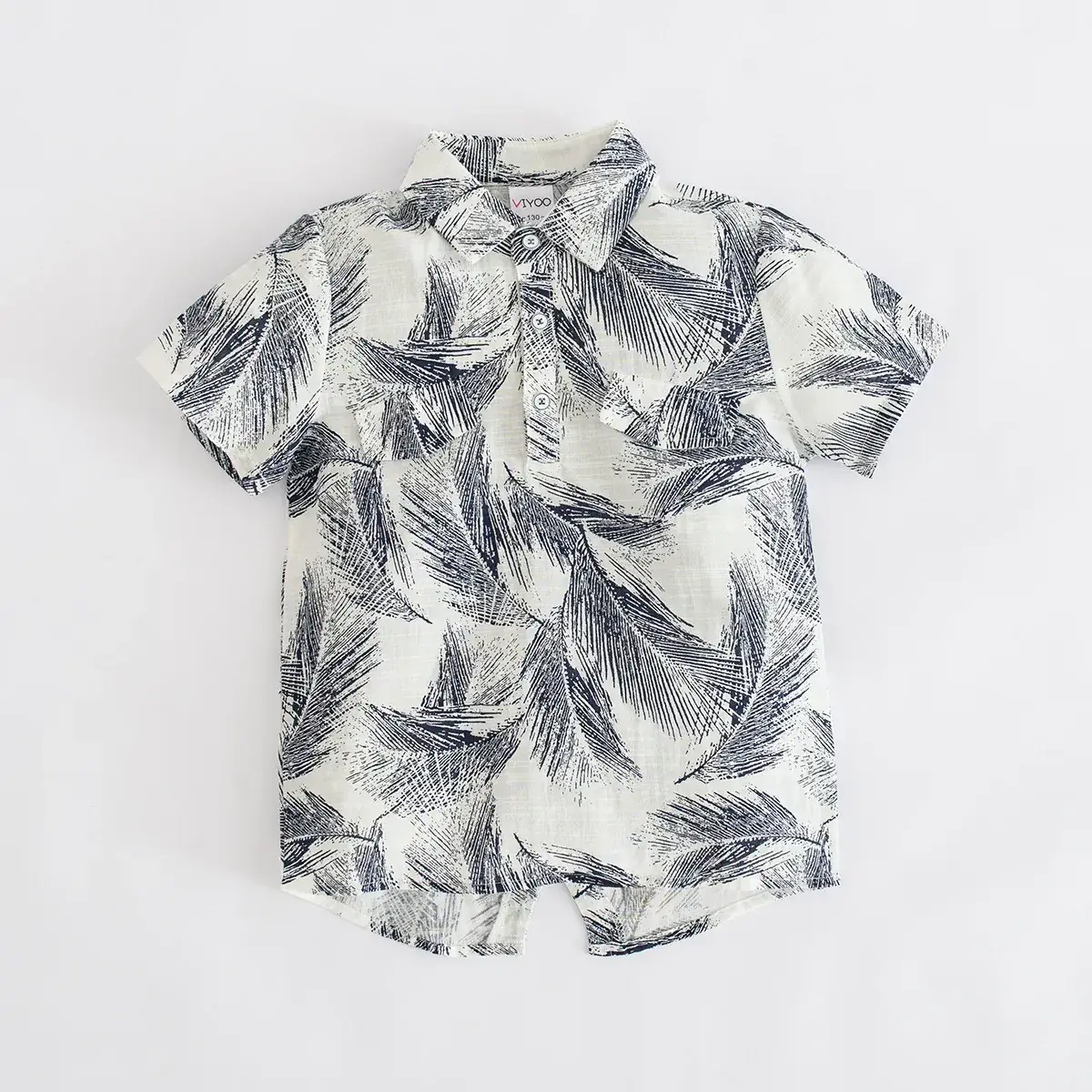 Spot summer children feather printed lapel shirt