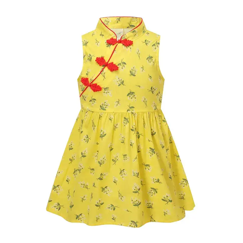 Girls' Blue Floral Cheongsam Dress 2025 Spring Summer - Image 3
