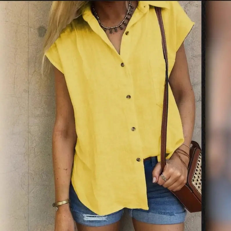Women White Button Down Lapel Shirt Summer Casual - Image 6