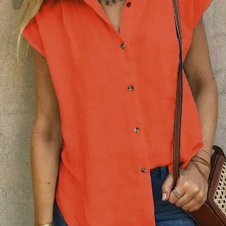 Women White Button Down Lapel Shirt Summer Casual - Image 9