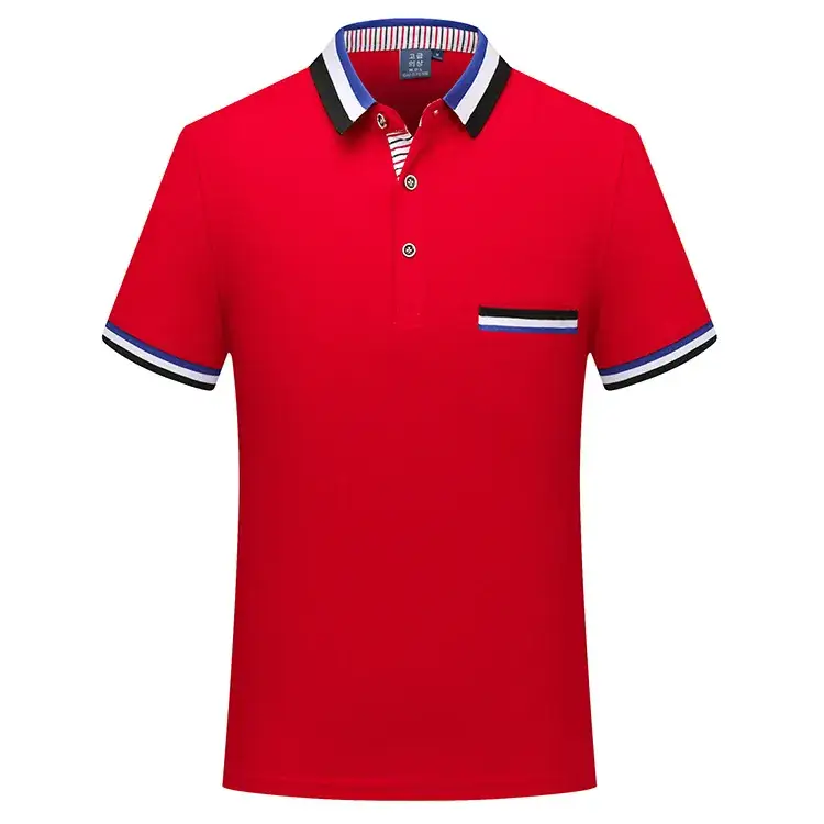 Red Polo Shirt with Blue White Trim