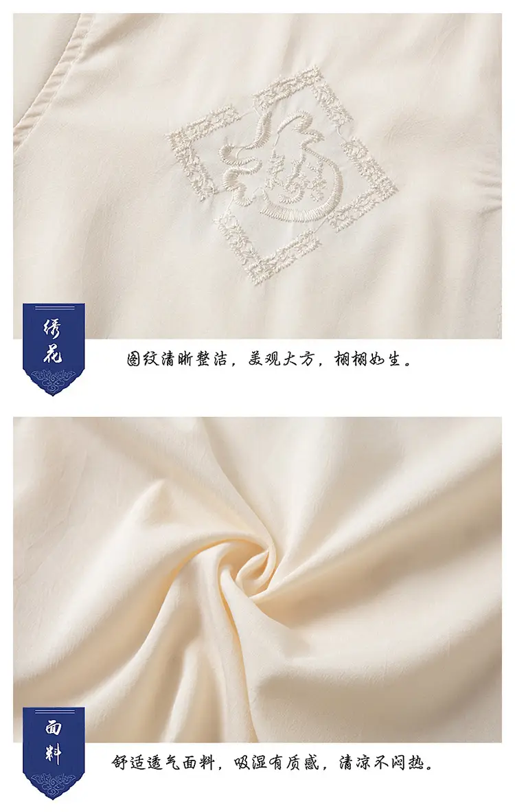 Men Navy Blue Embroidered Tang Suit Summer Short Sleeve — feature 13