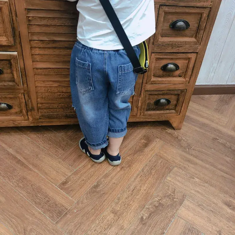 Spring Korean Style Ripped Denim Trousers for Boys Girls