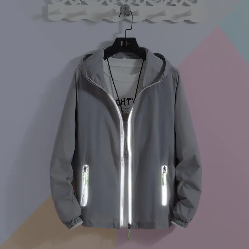 Men's Grey Reflective Hoodie Large Zipper - Image 2