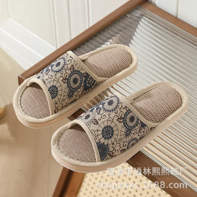 New Style Home Slippers Women's Summer Home Indoor Four Seasons Cotton Linen Linen Floor Slippers Men's Summer