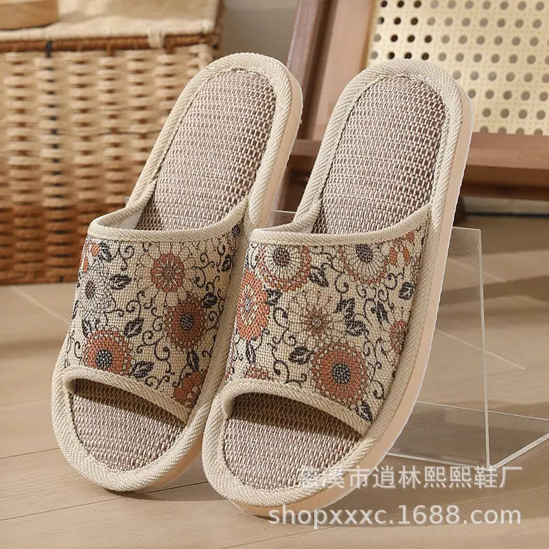 New Style Home Slippers Women's Summer Home Indoor Four Seasons Cotton Linen Linen Floor Slippers Men's Summer