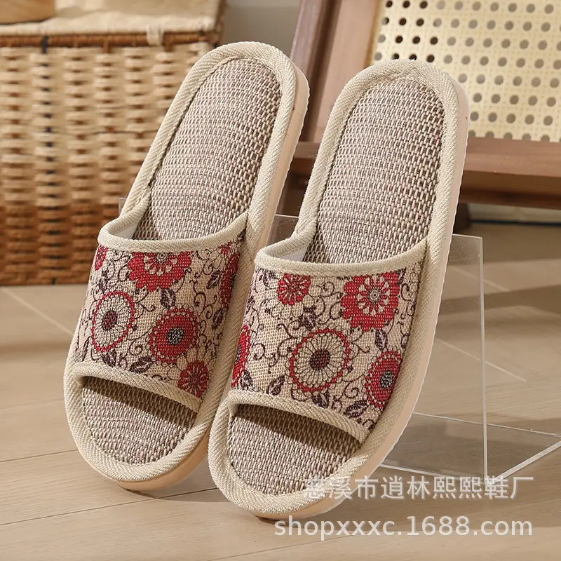 New Style Home Slippers Women's Summer Home Indoor Four Seasons Cotton Linen Linen Floor Slippers Men's Summer