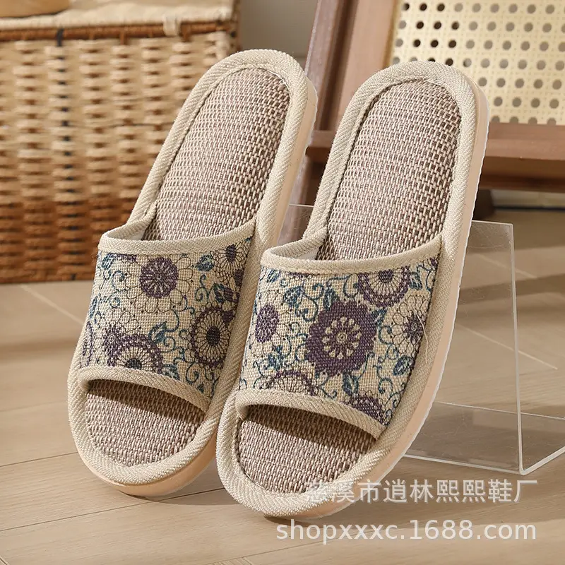 New Style Home Slippers Women's Summer Home Indoor Four Seasons Cotton Linen Linen Floor Slippers Men's Summer