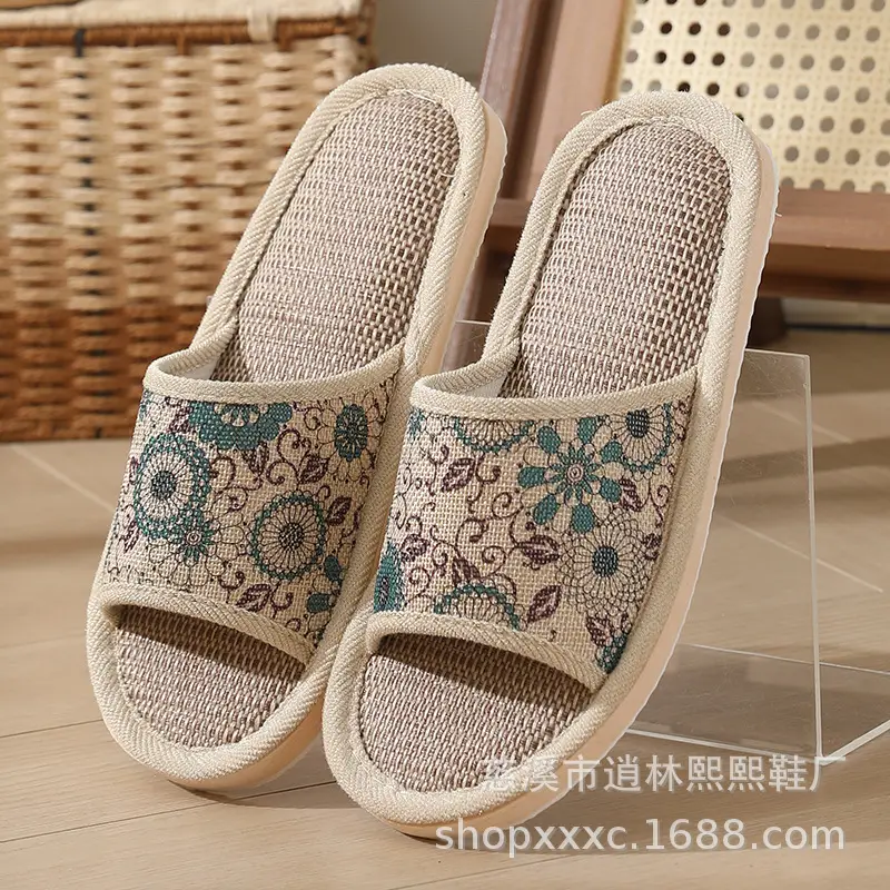 New Style Home Slippers Women's Summer Home Indoor Four Seasons Cotton Linen Linen Floor Slippers Men's Summer