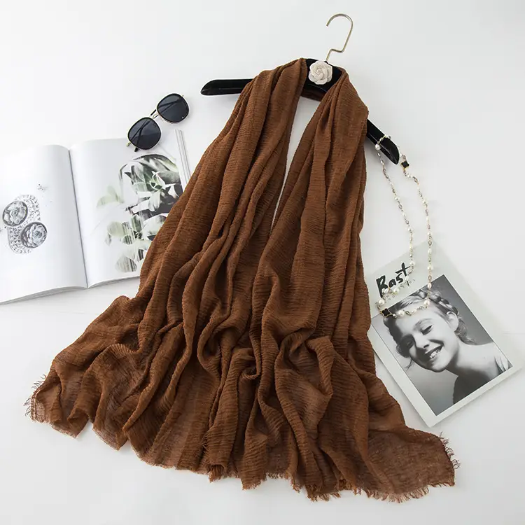 Wrinkled Cotton Linen Scarf Olive Green Muslim Shawl - Image 32