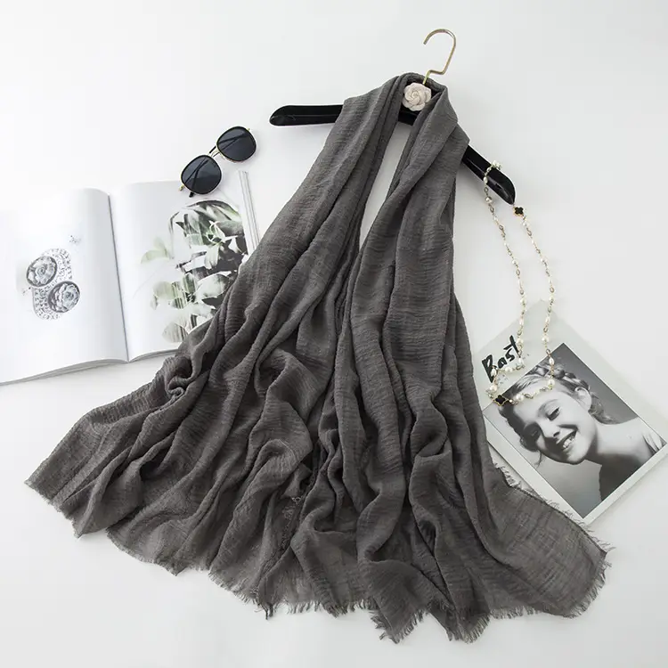 Wrinkled Cotton Linen Scarf Olive Green Muslim Shawl - Image 33
